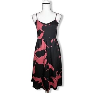 LOFT Black and Rose Pink Floral Midi Slip Dress